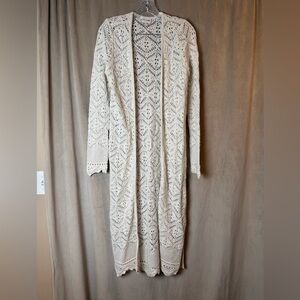 Freshman 1996 Crochet Cardigan duster‎ knit Grandmacore Y2K Boho Sweater